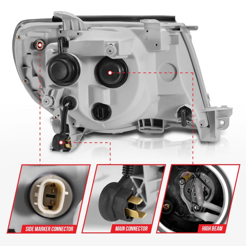 ANZO 2005-2011 Toyota Tacoma Projector Headlights w/ Light Bar Chrome - 111518-C-Dub Tech