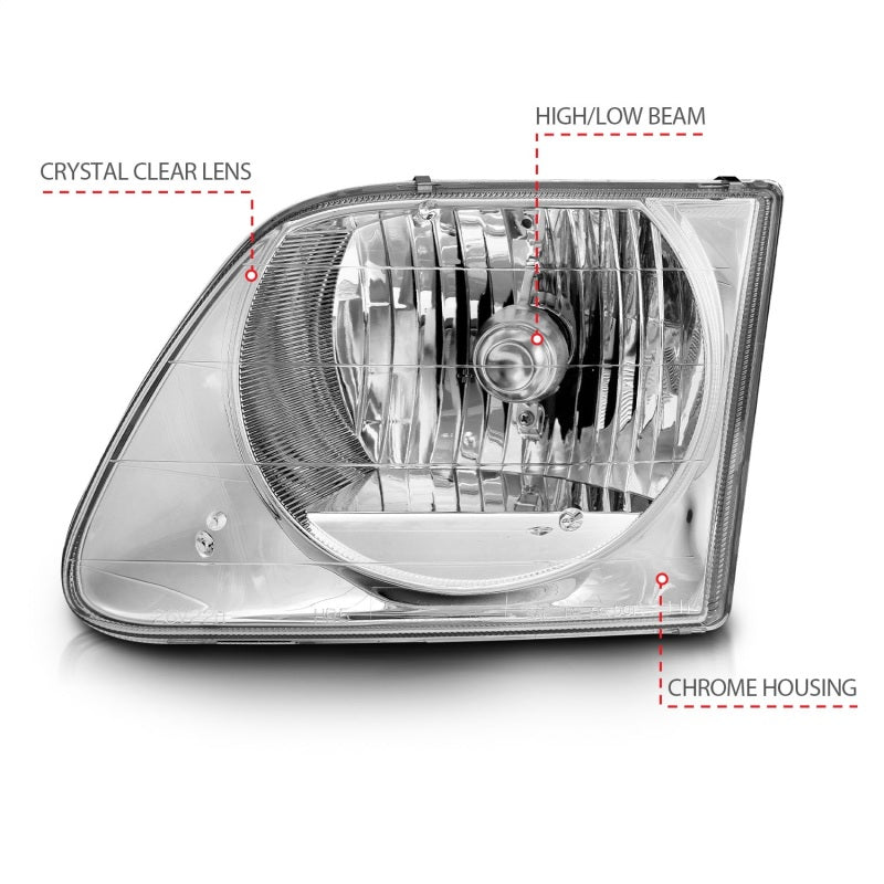 ANZO 1997-2003 Ford F-150 Crystal Headlights Chrome - 111030-C-Dub Tech