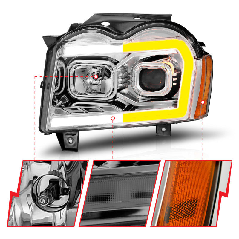 ANZO 05-07 Jeep Grand Cherokee Projector Headlights - w/ Light - 111544-C-Dub Tech