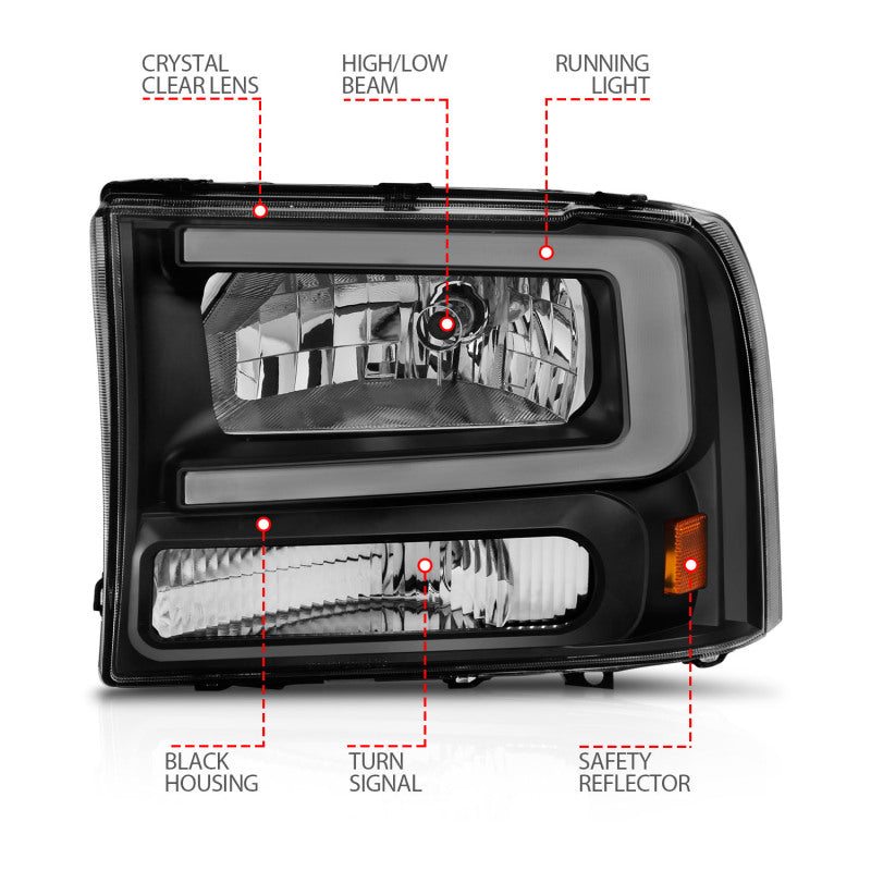 ANZO 99-04 Ford F250/F350/F450/Excursion (excl. 99) Crystal Headlights - w/ - 111549-C-Dub Tech