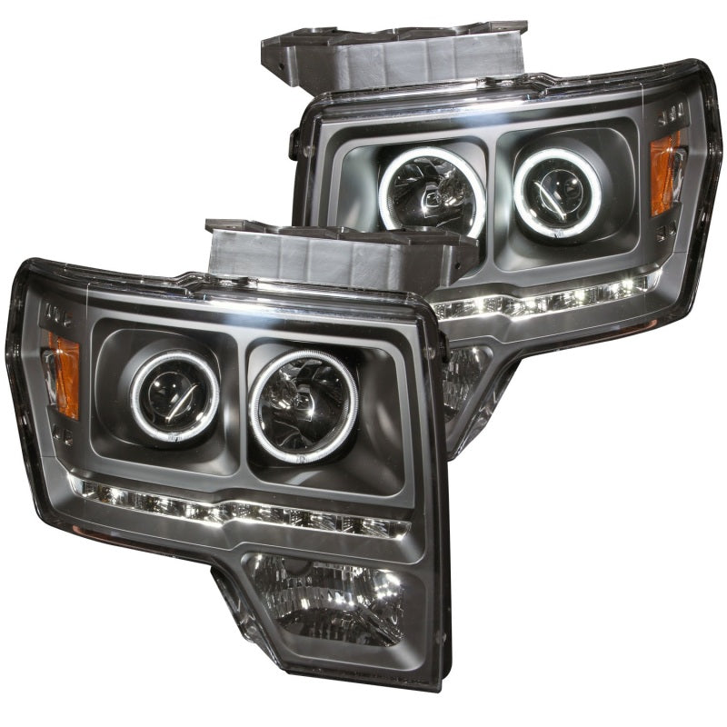 ANZO 2009-2014 Ford F-150 Projector Headlights w/ Halo Black (CCFL) - 111298-C-Dub Tech