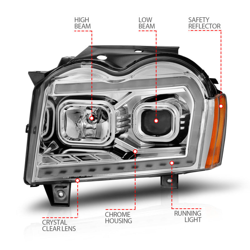 ANZO 05-07 Jeep Grand Cherokee Projector Headlights - w/ Light - 111544-C-Dub Tech