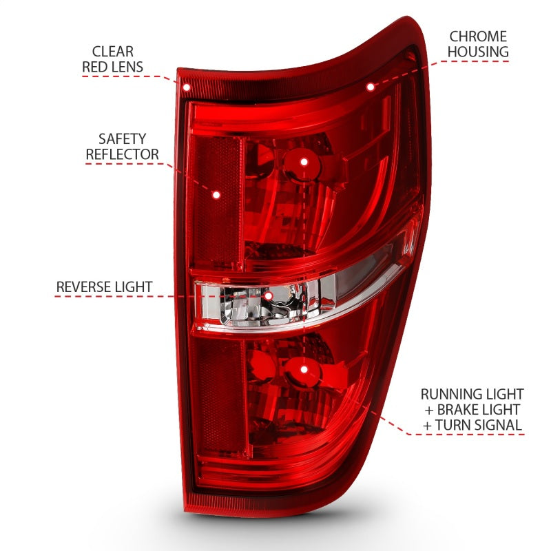 ANZO 2009-2014 Ford F-150 Euro Taillight Red/Clear (W/O Bulb) - 311299-C-Dub Tech