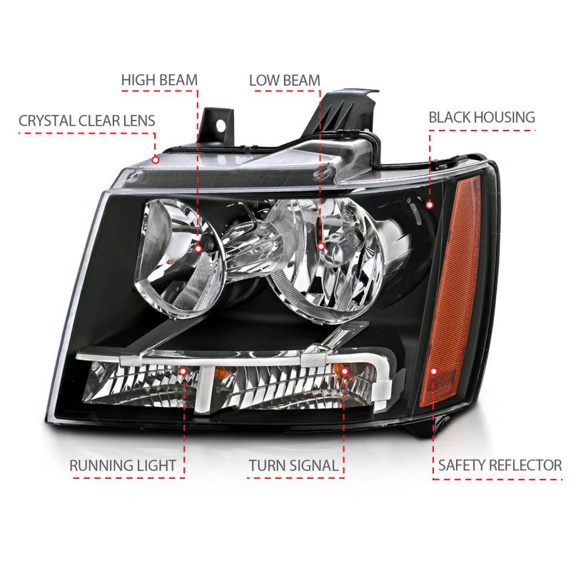 ANZO 2007-2014 Chevrolet Tahoe/Suburban Crystal Headlights Black - 111392-C-Dub Tech