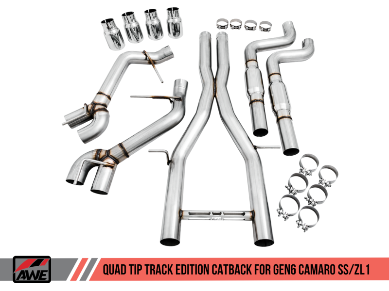 AWE Tuning 16-19 Chevy Camaro SS Resonated Cat-Back Exhaust -Track - 3015-42090-C-Dub Tech