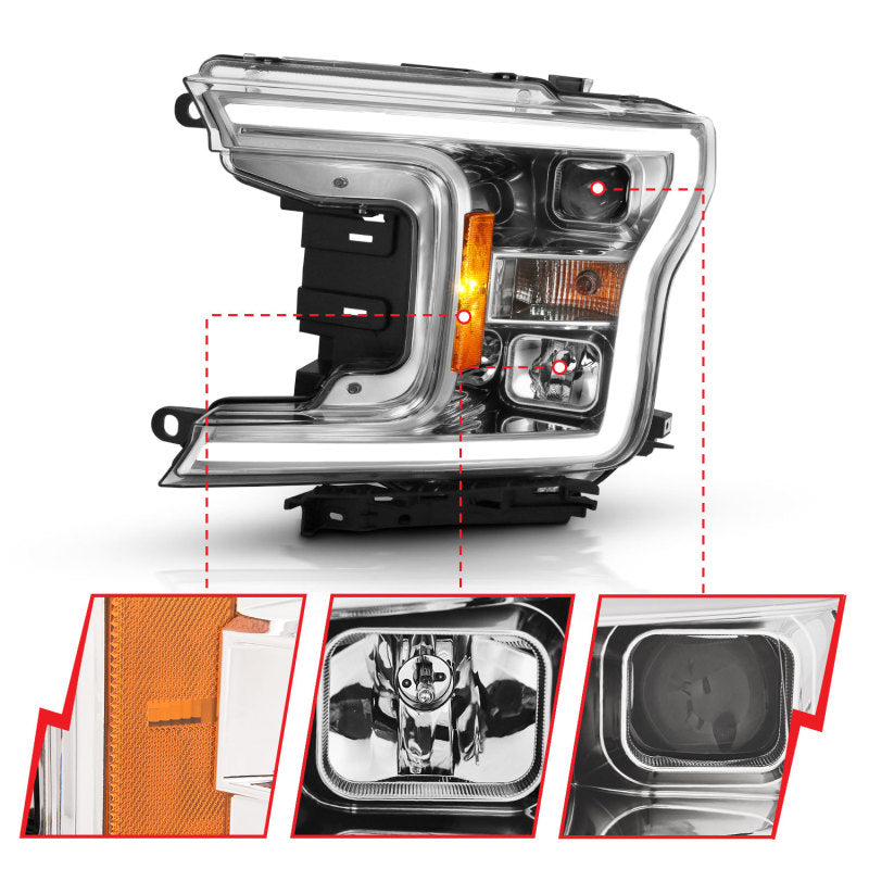 ANZO 2018-2019 Ford F-150 Projector Plank Style H.L. Chrome Amber - 111468-C-Dub Tech