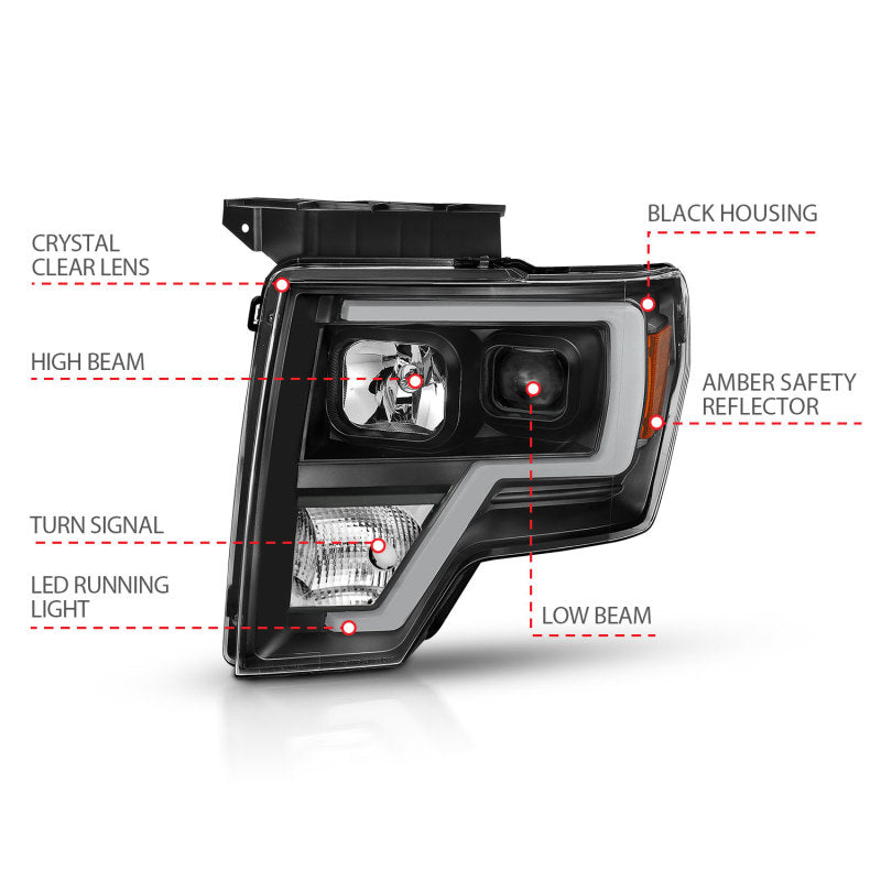 ANZO 2009-2014 Ford F-150 Projector Light Bar H.L Black Amber - 111443-C-Dub Tech