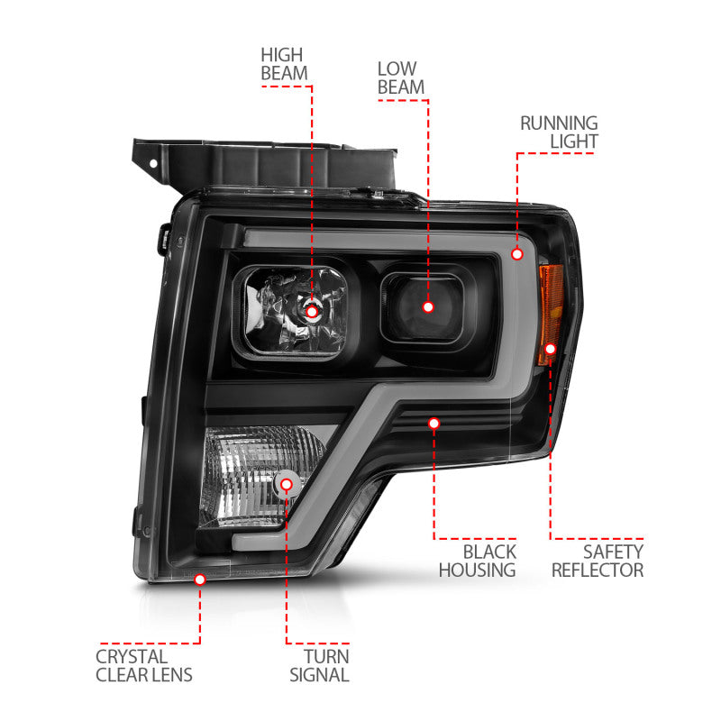 ANZO 2009-2014 Ford F-150 Projector Light Bar H.L Black Amber - 111443-C-Dub Tech