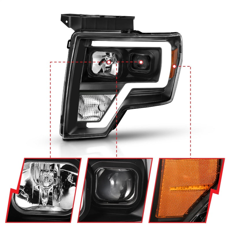 ANZO 2009-2014 Ford F-150 Projector Light Bar H.L Black Amber - 111443-C-Dub Tech