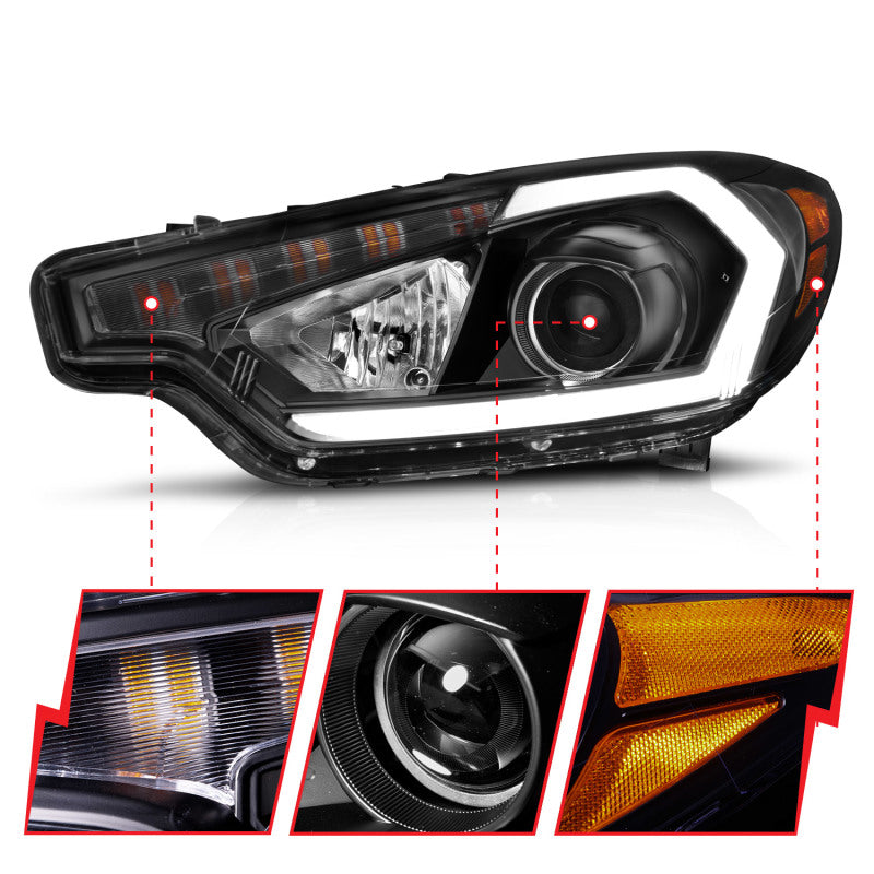 ANZO 2014-2016 Kia Forte Projector Headlights w/ Light Bar Black - 121562-C-Dub Tech