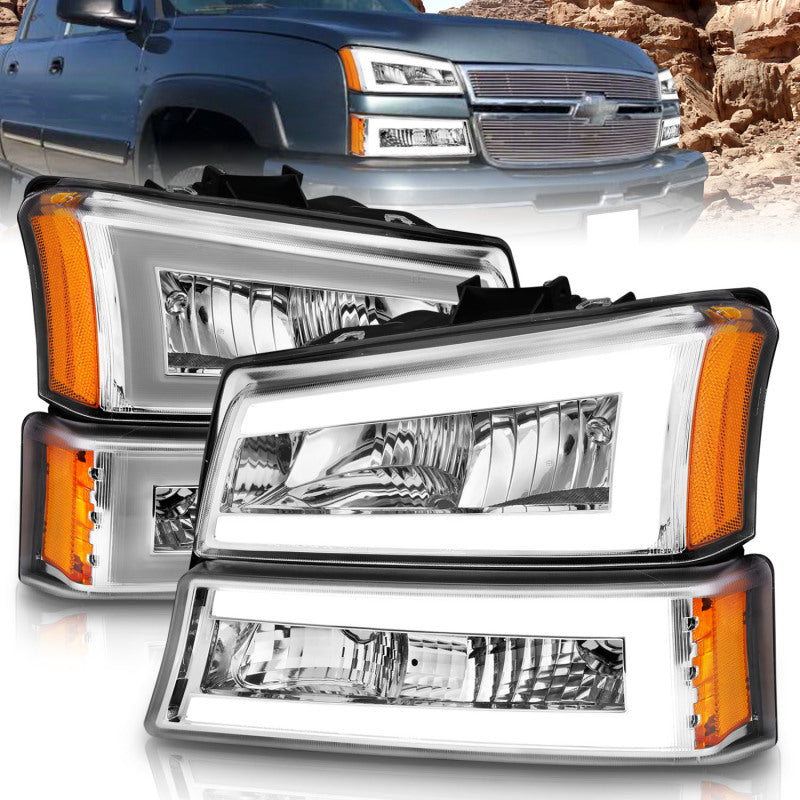 ANZO 2003-2006 Chevrolet Silverado 1500 Crystal Headlights w/ Light Bar - 111502-C-Dub Tech