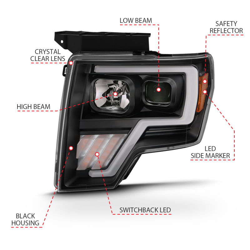ANZO 2009-2013 Ford F-150 Projector Light Bar G4 Switchback H.L.Black - 111469-C-Dub Tech