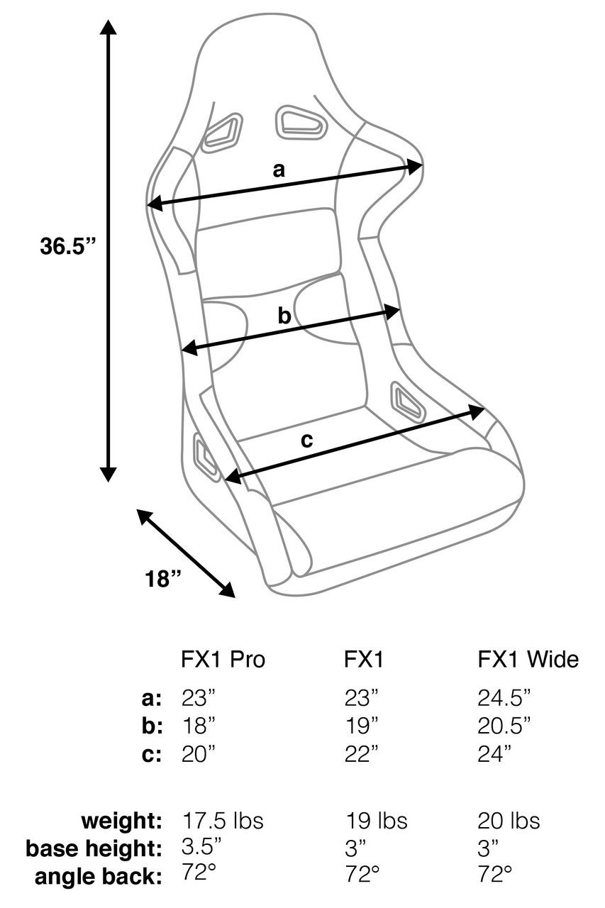 Corbeau FX1 Wide Fixed Back Racing Seat - Black Cloth/Vinyl 29501W