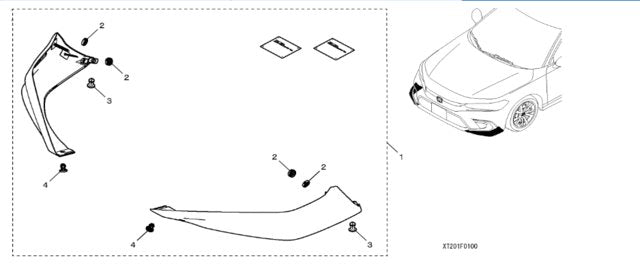 Genuine Honda Civic 2022+ HPD Front Underbody Spoilers, Berlina Black