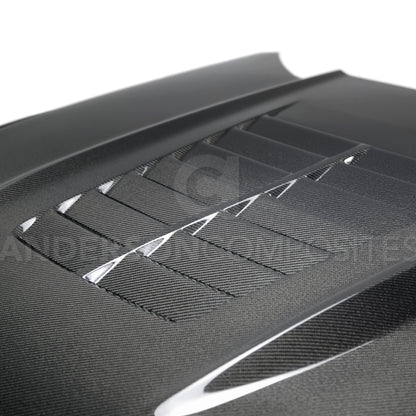 Anderson Composites AC-HD15FDMU-GT5-DS Type-GT5 Double Sided Carbon Fiber Hood For 2015-2017 Ford Mustang