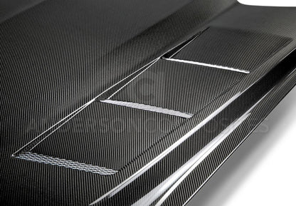 Anderson Composites AC-HD15FDMU-SA-DS Heat Extractor Double Sided Carbon Fiber Hood For 2015-2017 Ford Mustang