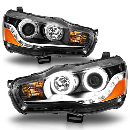 ANZO 2008-2015 Mitsubishi Lancer Projector Headlights w/ Halo Black (CCFL) - 121428-C-Dub Tech