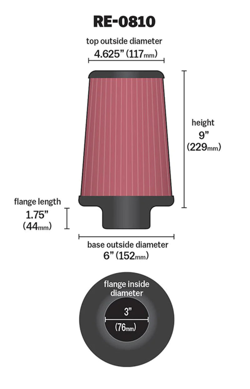 K&N Universal Rubber Filter 3inch FLG / 6inch OD-B / - RE-0810