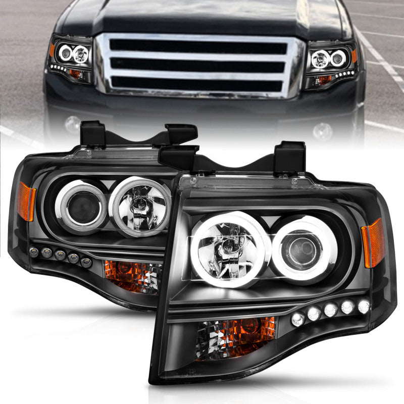 ANZO 2007-2014 Ford Expedition Projector Headlights w/ Halo Black - 111113-C-Dub Tech