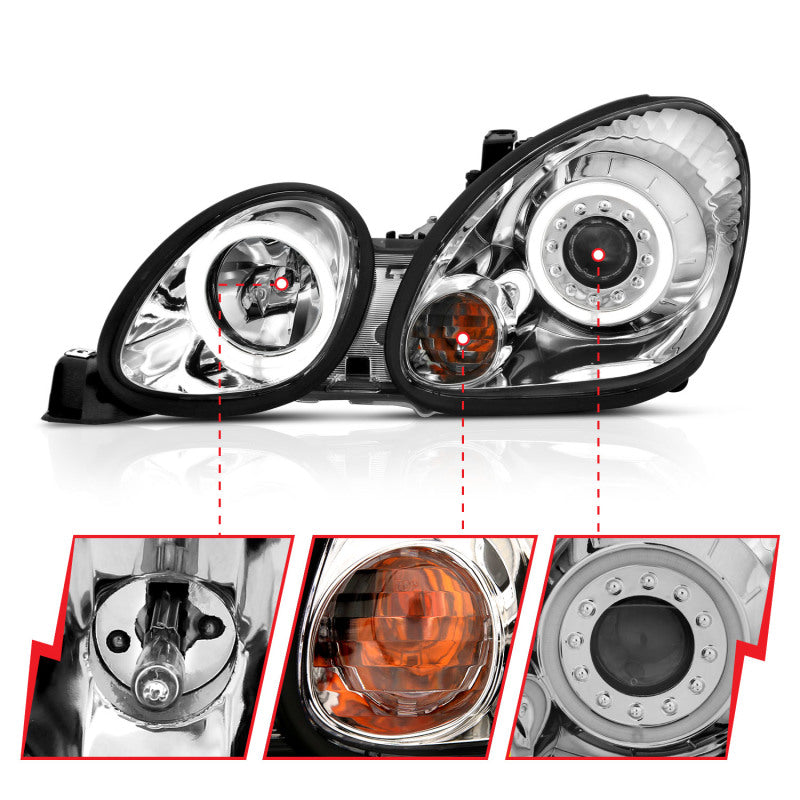 ANZO 1998-2005 Lexus Gs300 Projector Headlights w/ Halo Chrome - 121143-C-Dub Tech