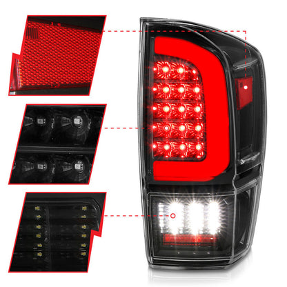 ANZO 16-21 Toyota Tacoma LED Tail Lights - w/ Light - 311400