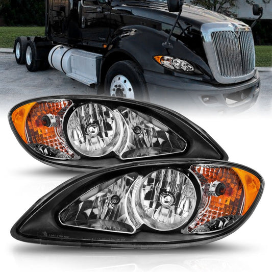 ANZO 2008-2016 International Prostar Crystal Headlights Black Housing (OE Replacement) - 131032