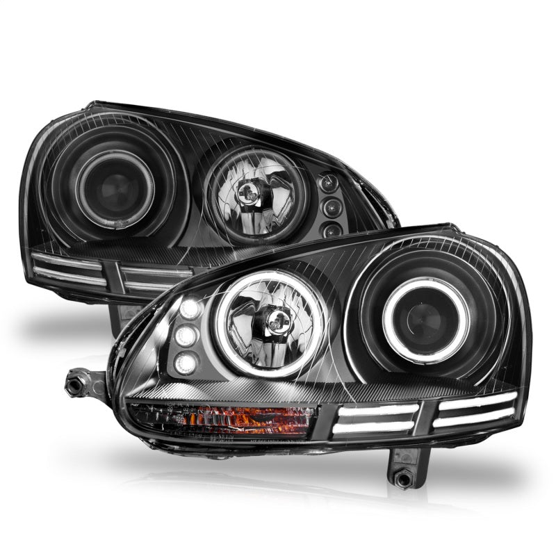 ANZO 2006-2009 Volkswagen Rabbit Projector Headlights w/ Halo Black (CCFL) - 121345-C-Dub Tech