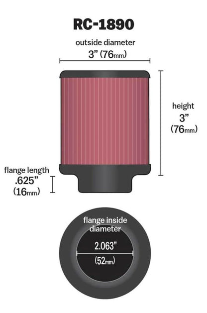 K&N Filter Universal Metal Filter 2-1/16in Flange 3 in OD - RC-1890