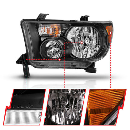 ANZO 2007-2013 Toyota Tundra Crystal Headlight Black Amber - 111436