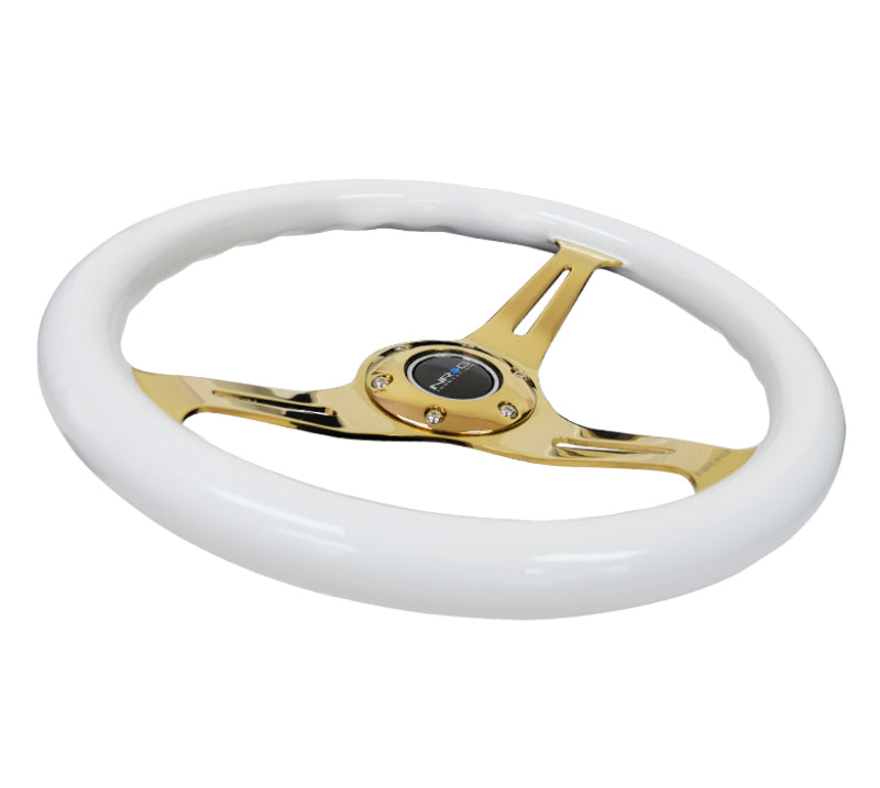 NRG Classic Wood Grain Steering Wheel (350mm) White Grip w/Chrome - ST-015CG-WT