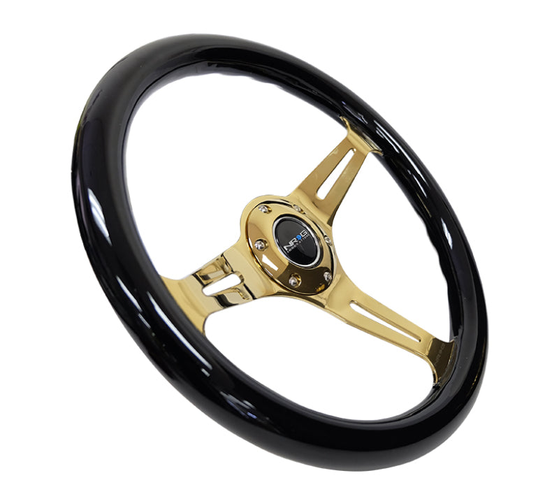 NRG Classic Wood Grain Steering Wheel (350mm) Black Grip w/Chrome - ST-015CG-BK