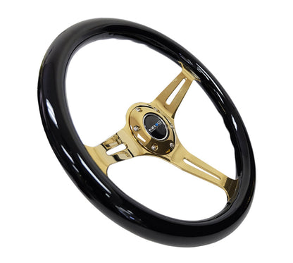 NRG Classic Wood Grain Steering Wheel (350mm) Black Grip w/Chrome - ST-015CG-BK