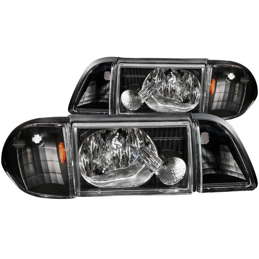 ANZO 1987-1993 Ford Mustang Crystal Headlights Black w/ Corner Lights - 121192