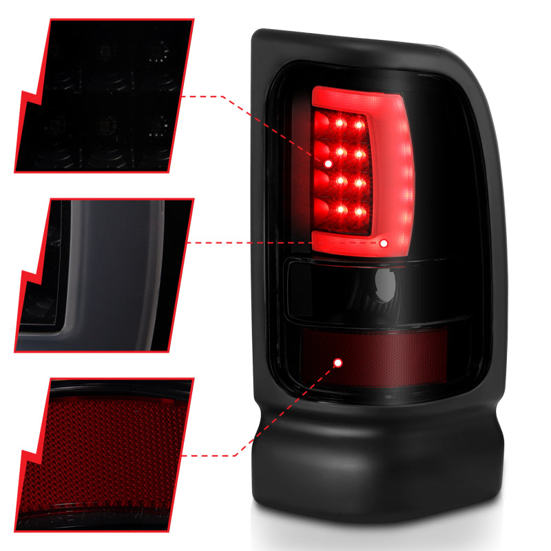 ANZO 1994-2001 Dodge Ram 1500 LED Taillights Plank Style Black - 311340-C-Dub Tech