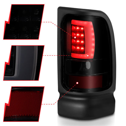 ANZO 1994-2001 Dodge Ram 1500 LED Taillights Plank Style Black - 311340-C-Dub Tech