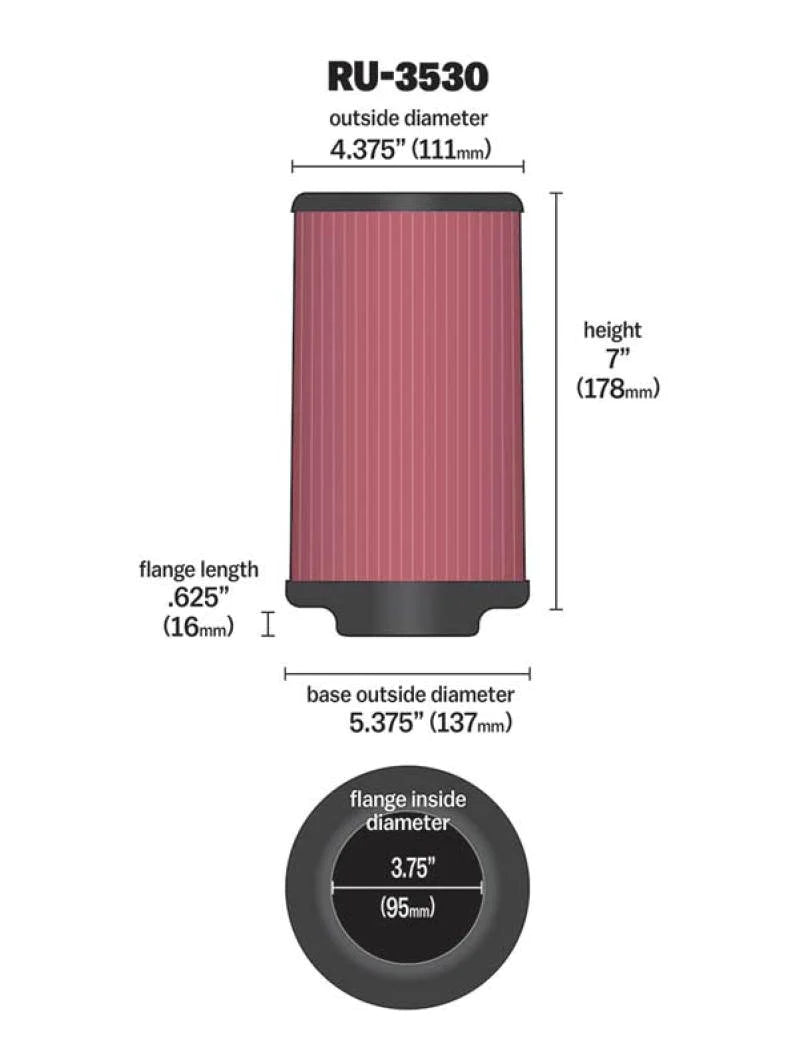 K&N Universal Rubber Filter 3.75in FLG x 5.375in Base x - RU-3530