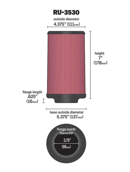 K&N Universal Rubber Filter 3.75in FLG x 5.375in Base x - RU-3530