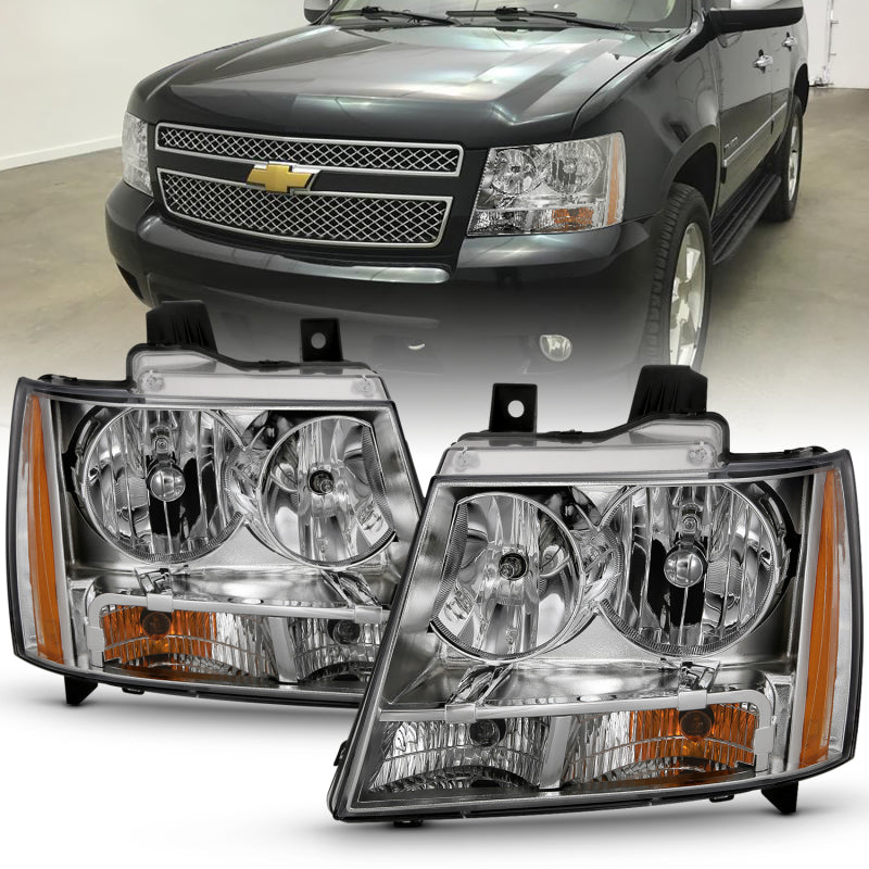 ANZO 2007-2014 Chevy TahOE Crystal Headlight Chrome Amber(OE) - 111475