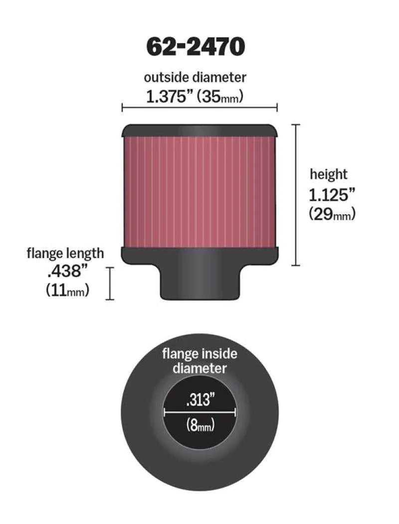 K&N .315/.431 Flange 1 3/8 inch OD 1.5 inch H - 62-2470