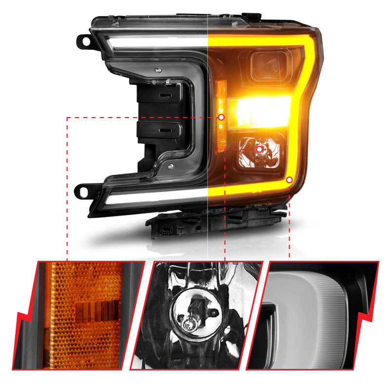 ANZO 2018-2020 Ford F-150 Projector Headlight w/ Plank Style Switchback - 111509-C-Dub Tech