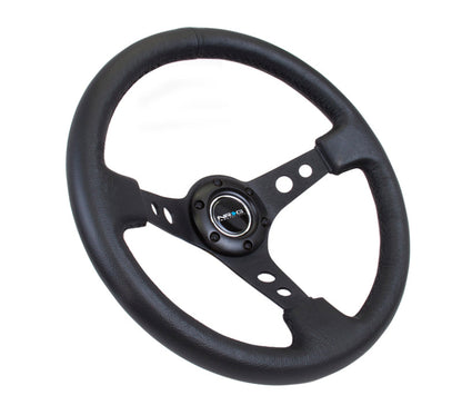 NRG Reinforced Steering Wheel (350mm / 3in. Deep) Blk Leather - RST-006BK