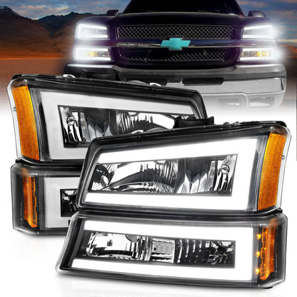 ANZO 2003-2006 Chevrolet Silverado 1500 Crystal Headlights w/ Light Bar - 111501-C-Dub Tech