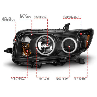 ANZO 2008-2010 Scion Xb Projector Headlights w/ Halo Black - 121280-C-Dub Tech