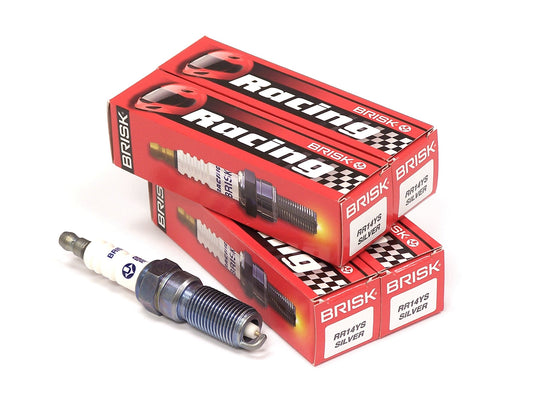 Brisk Silver Racing RR14YS Spark Plugs 4 Pack - Ford Focus ST 2013-2018, 2.0L Zetec, 2015 Mustang 2.3L - 1 Step Colder