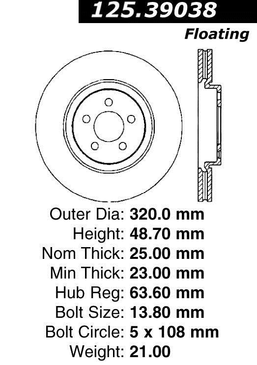 Centric Premium 320mm Vented Front Brake Rotor - Ford Focus/Escape/Transit Connect