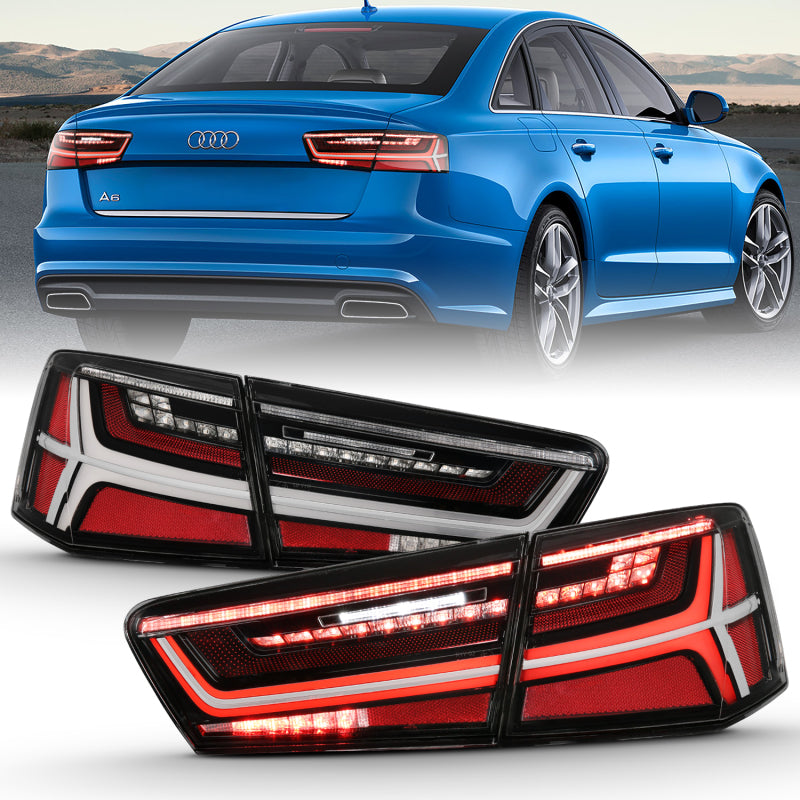 ANZO 2012-2018 Audi A6 LED Taillight Black Housing Clear Lens - 321352-C-Dub Tech