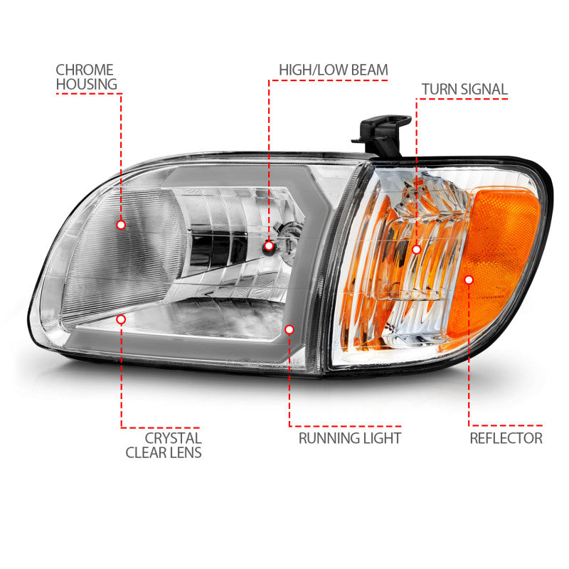 ANZO 00-04 Toyota Tundra (Reg/Acc Cab Only) Crystal Headlights w/Lgt - 111580-C-Dub Tech