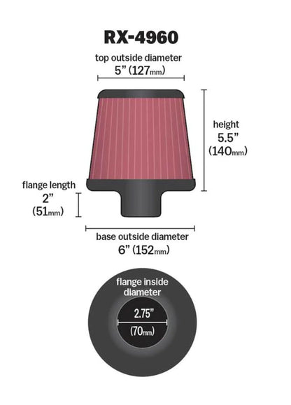 K&N Filter Universal X Stream Clamp-On 2.75in Flange ID / - RX-4960