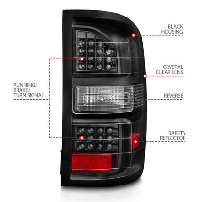 ANZO 2014-2018 GMC Sierra LED Tail Lights Black Housing Clear - 311397-C-Dub Tech