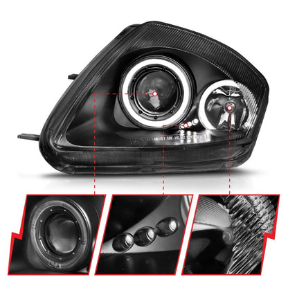 ANZO 2000-2005 Mitsubishi Eclipse Projector Headlights w/ Halo Black - 121332